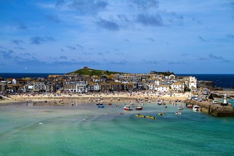 A scenic view of the harbour in St Ives, Cornwall