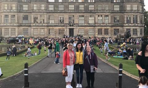 Three members of Reading Borough Council Staff Club outside Longleat House