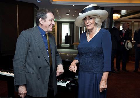 HRH The Duchess of Cornwall  meets Jools Holland on board Saga's new Spirit of Discovery