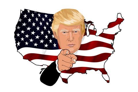 Donald Trump and America flag map