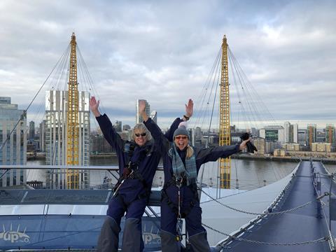 Julie Peasgood and friend Andrew on top of Up at the O2