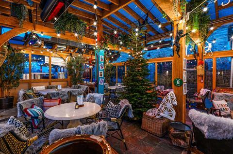 Bar decorated for Christmas at The Old Bell Hotel