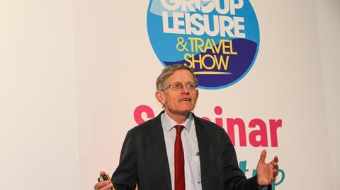 Simon Calder speaking at the 2019 Group Leisure & Travel Show