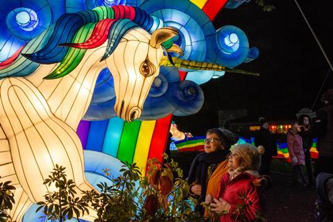 An illuminated unicorn at the Longleat Festival of Light