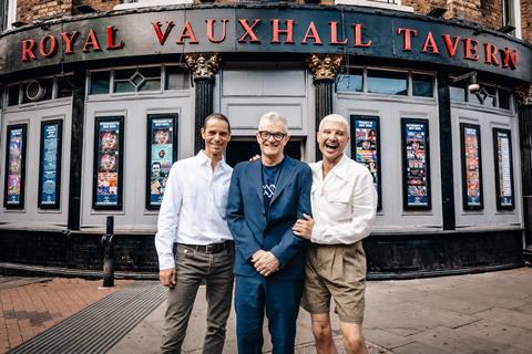 Andre Portasio, Jonathan Harvey & Danny Beard outside the Royal Vauxhall Tavern to promote the new Lily Savage play.