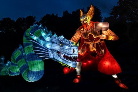 Large lanterns depicting Thor and The Serpent at Longleat