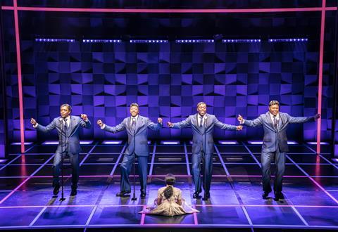 The cast of The Drifters Girl perform on stage