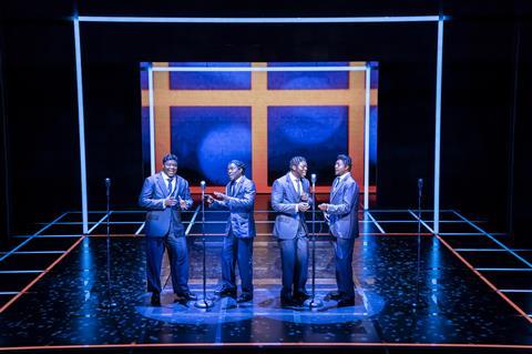 Singers on stage of The Drifters Girl musical