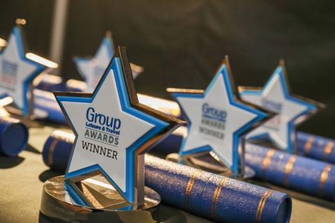 Group Leisure & Travel Awards winner trophies.