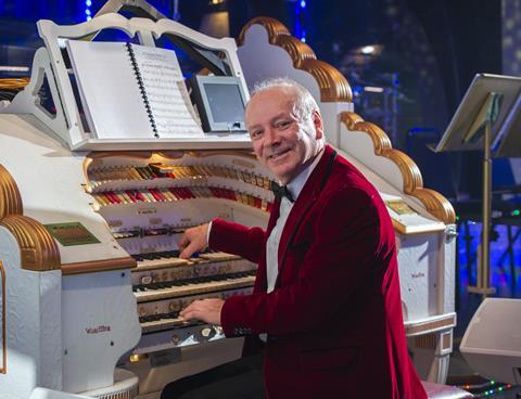Phil Kelsall MBE playing the Wurlitzer at Thursford Christmas Spectacular