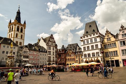 A view of the busy town centre in Trier, Germany