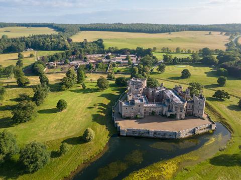 An aerial view of Raby Castle in County Durham
