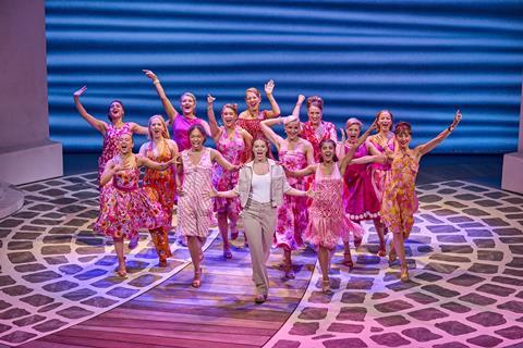 Izi Maxwell as Sophie (front centre) with the cast of Mamma Mia!