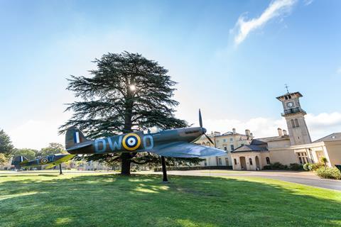 A Spitfire and Hurricane plane outside the Bentley Priory Museum