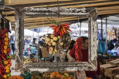 Vegetable market stall in Rome, Italy