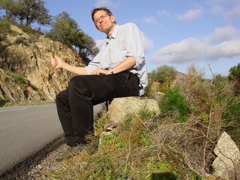 Simon Calder hitchhiking in Corsica 