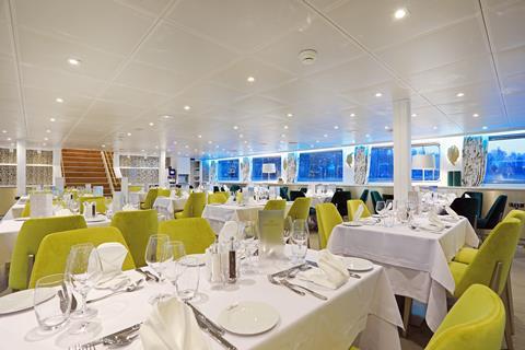The restaurant on board CroisiEurope's river cruise ship, MS Elbe Princesse II