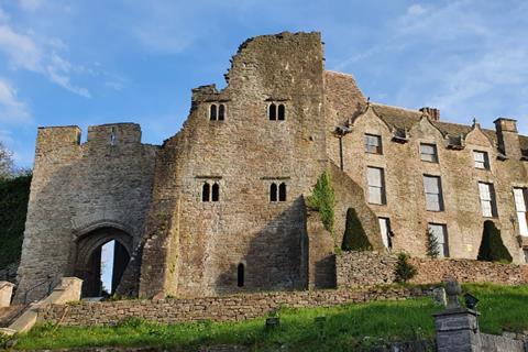 An exterior view of Hay Castle in Wales