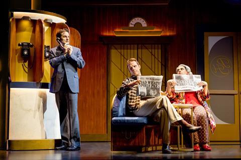Henry Shields (left), Dave Hearn (centre) and Nancy Zamit (right) in The Comedy About Spies.