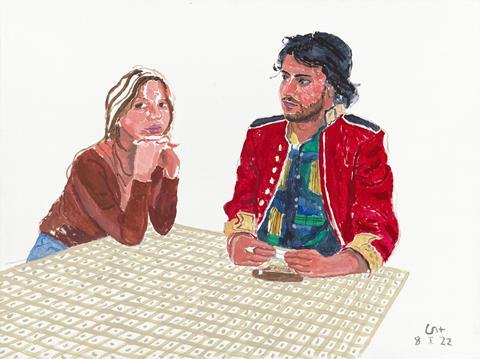A painting of Lucie-Lune Lambouley and Louis-Martin Lambouley by David Hockney